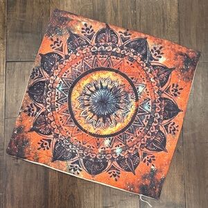 - Orange and Blue Dyed Mandala Pillow Cover